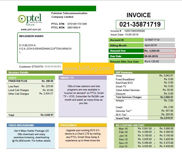 PTCL EVO Duplicate Bill Online